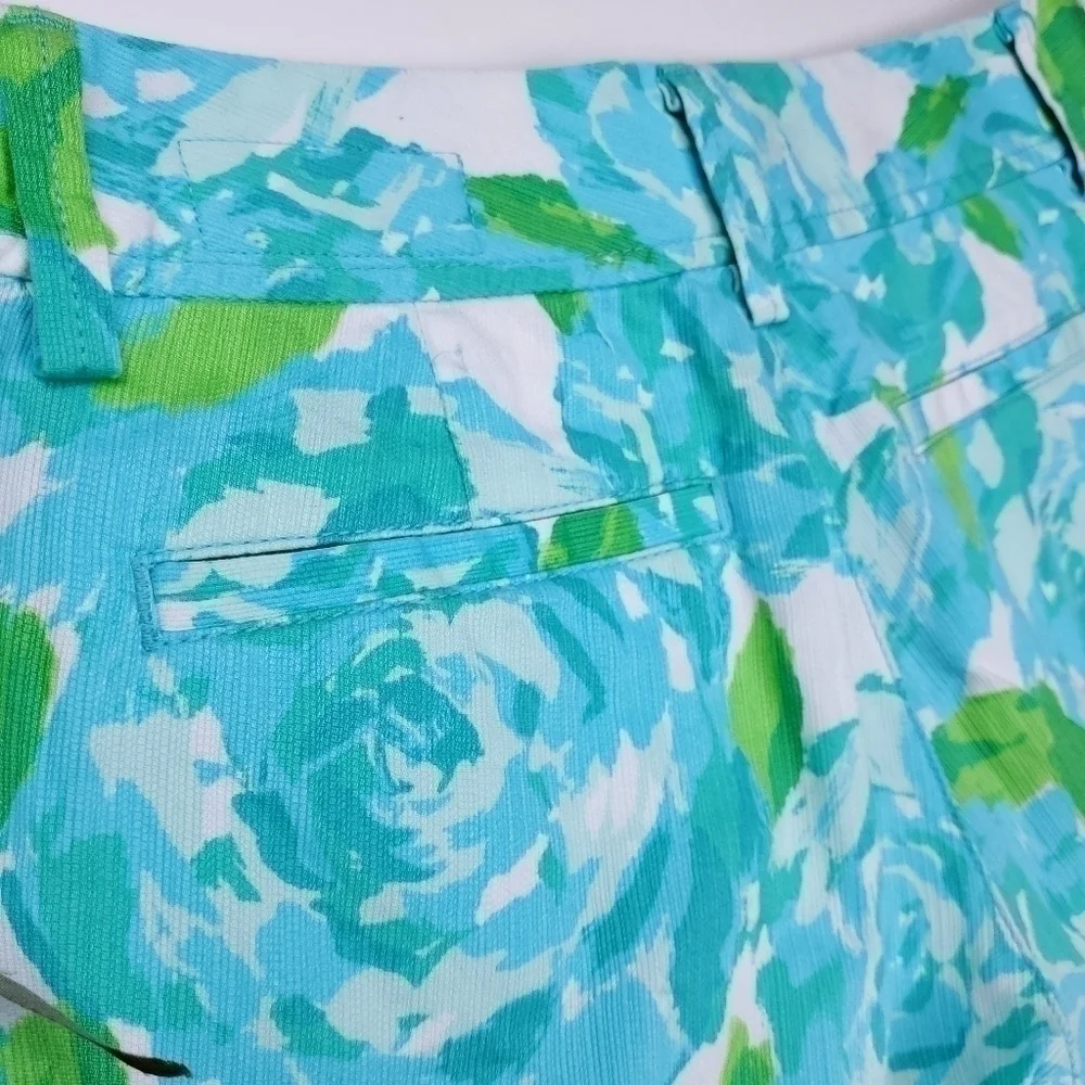 Lilly Pulitzer The Callahan Blue Lime White Floral Cotton Shorts Size 0 - Picture 4 of 16